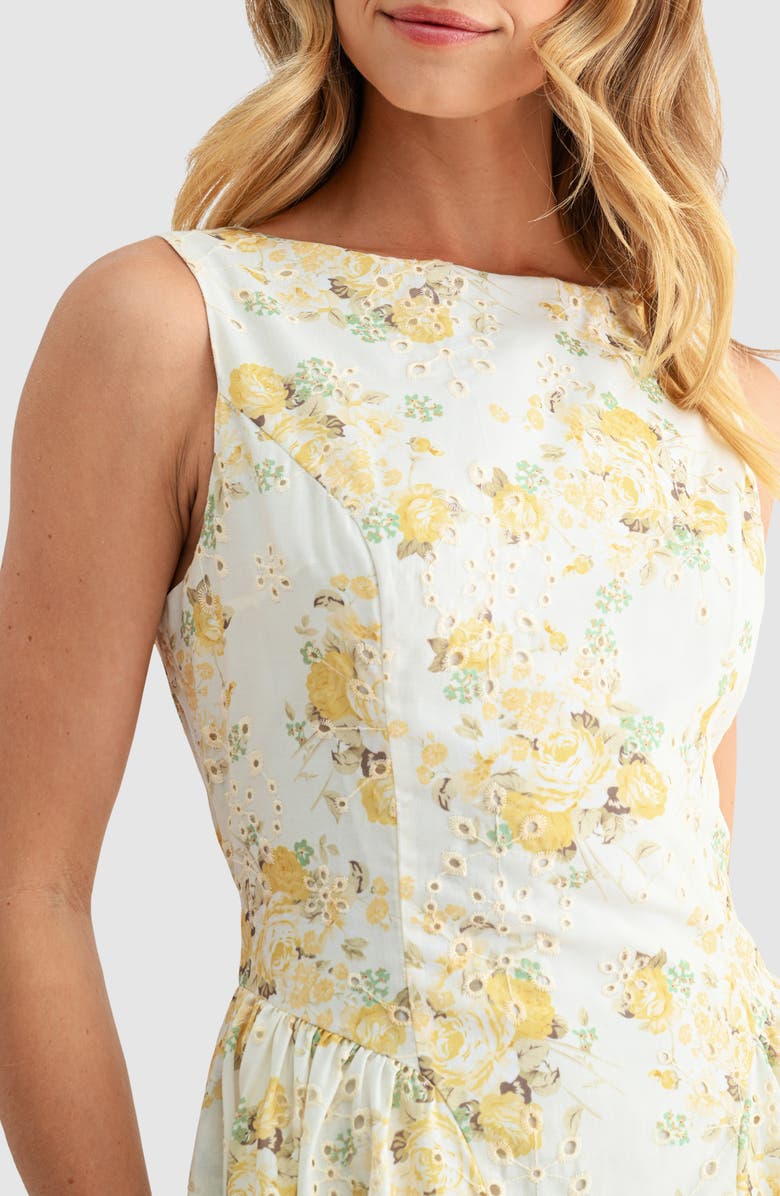 Mila Mae Floral Eyelet Fit & Flare Midi Dress, Alternate, color, Yellow Floral