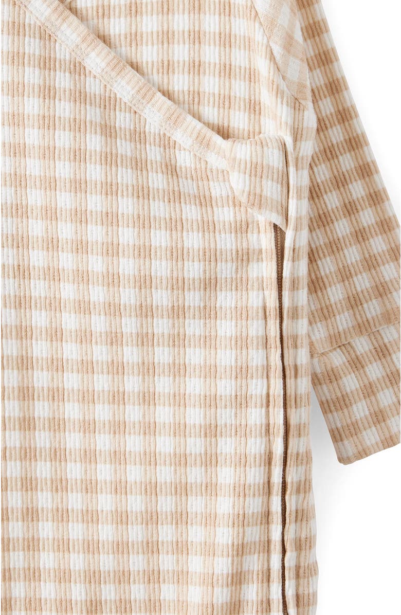 Cotton On Kids Organic Pointelle Cross Over Zip All In One, Alternate, color, Latte Cream Gingham