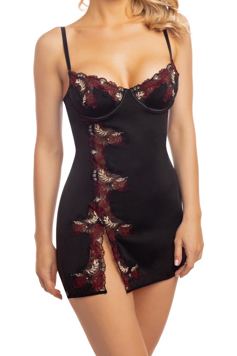 Esmerelda Underwire Chemise, Main, color, CHERI HOLIDAY/ BLACK