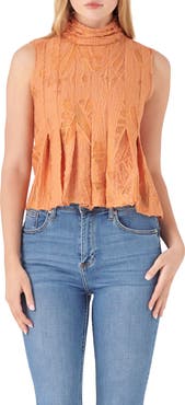 English Factory Destroyed Cotton & Linen Sleeveless Crop Top