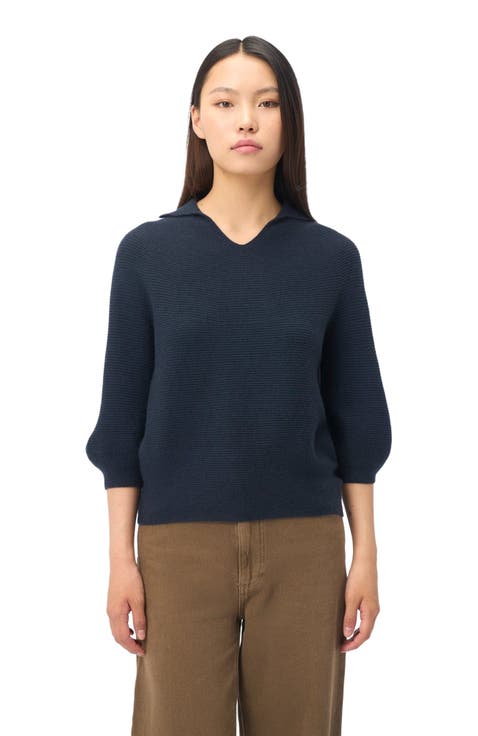Open V-Collar Women's Polo Sweater