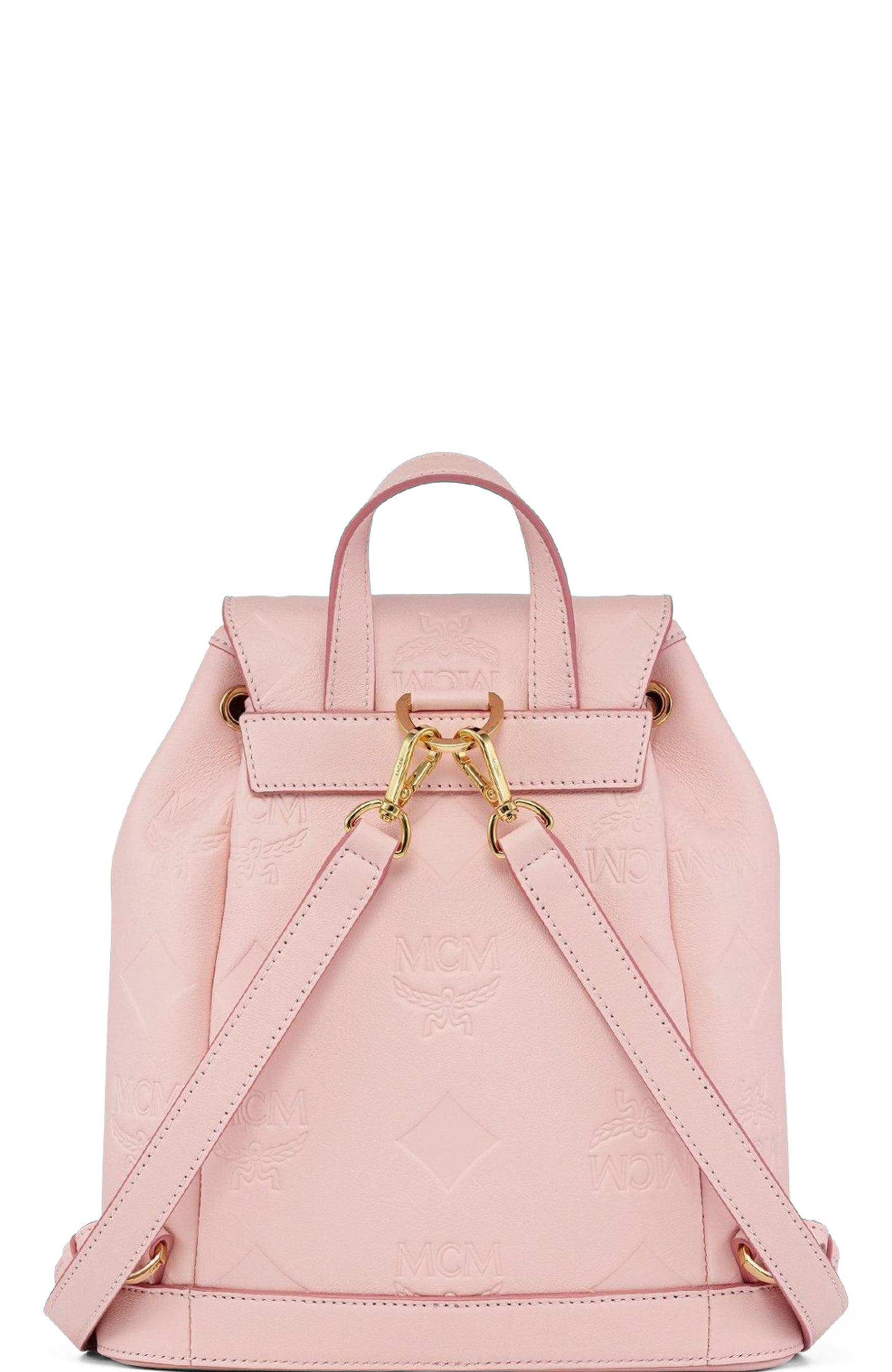 MCM Aren Drawstring Backpack in Maxi Monogram Leather, Alternate, color, Lotus Pink