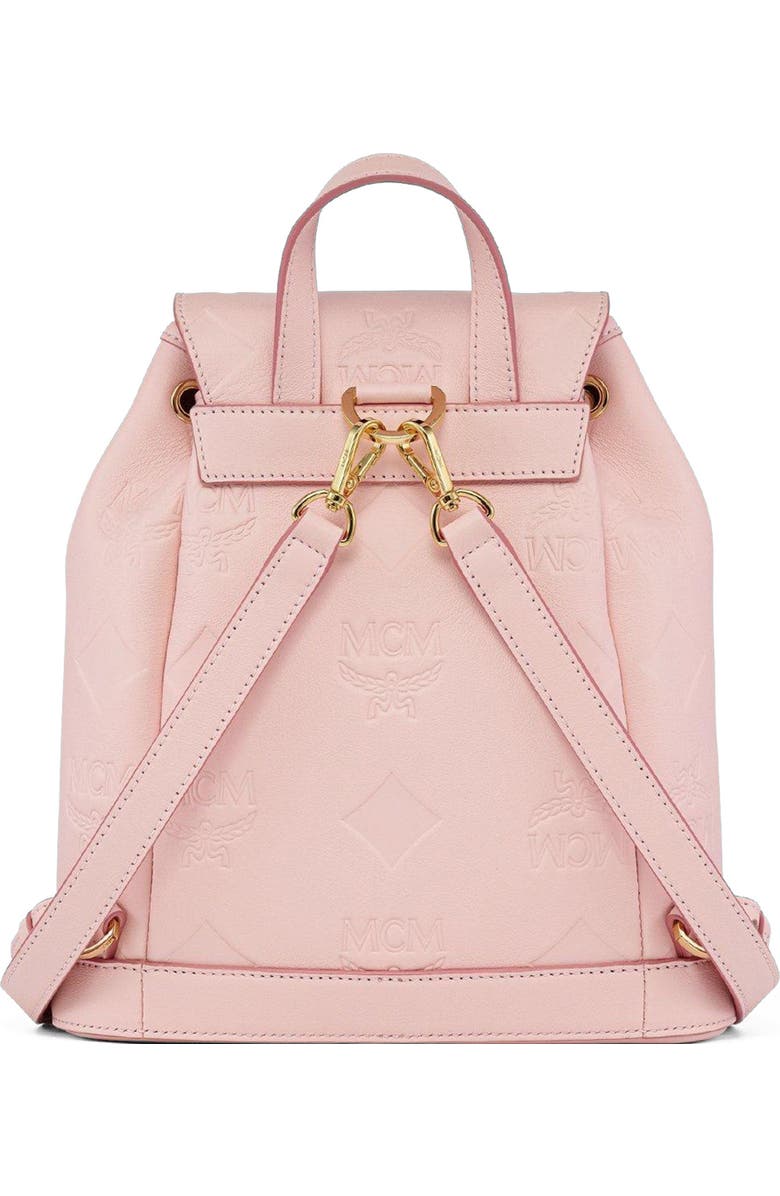 MCM Aren Drawstring Backpack in Maxi Monogram Leather, Alternate, color, Lotus Pink
