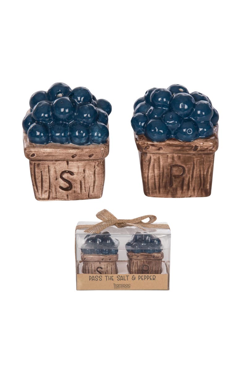 Transpac Ceramic Blueberry Basket Salt and Pepper Shaker Set of 2 Home Decor Patriotic Kitchen Accessories, Main, color, Multicolored