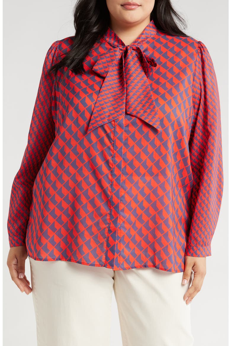 Aveline Tie Neck Button-Up Shirt, Main, color, RED AND NAVY