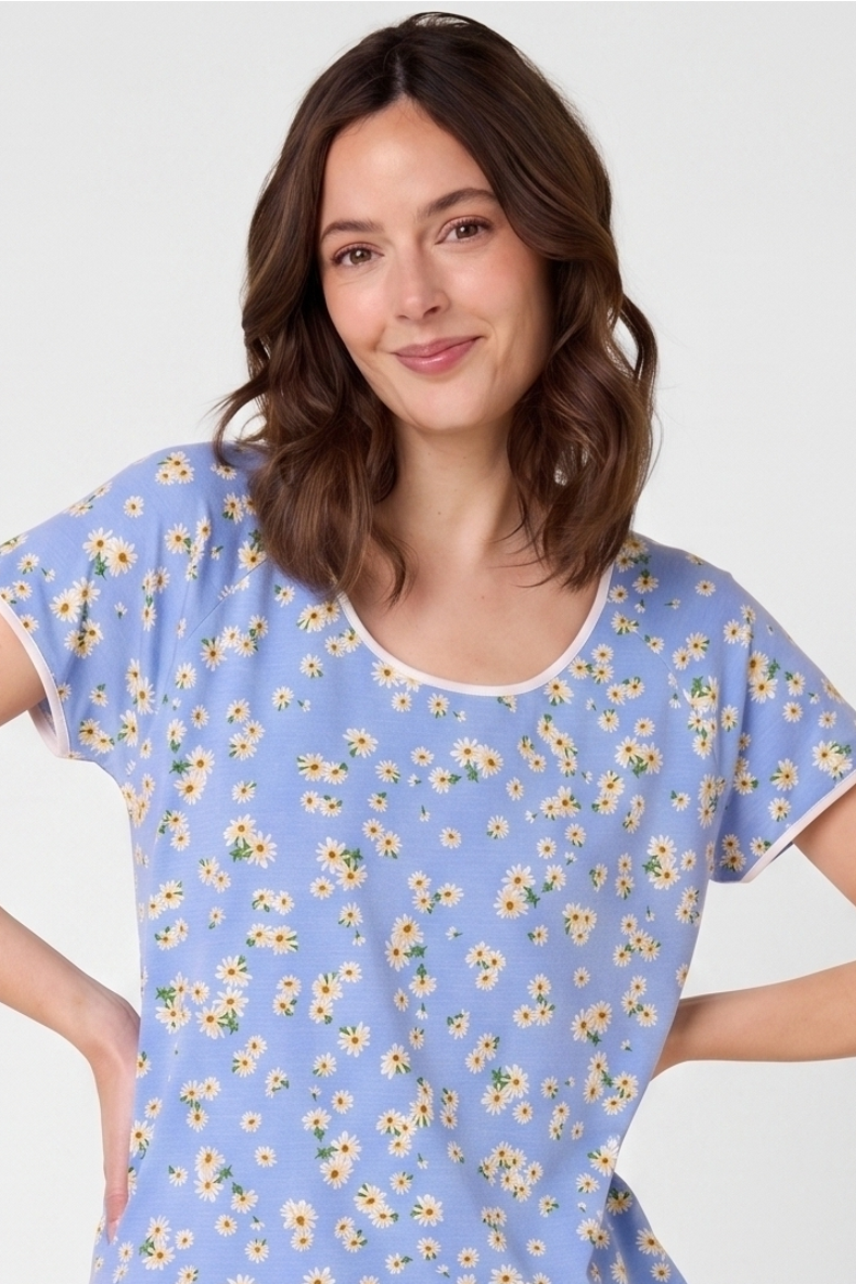Pima Knit Short Sleeved Simple Set Floral, Alternate, color, Marguerite