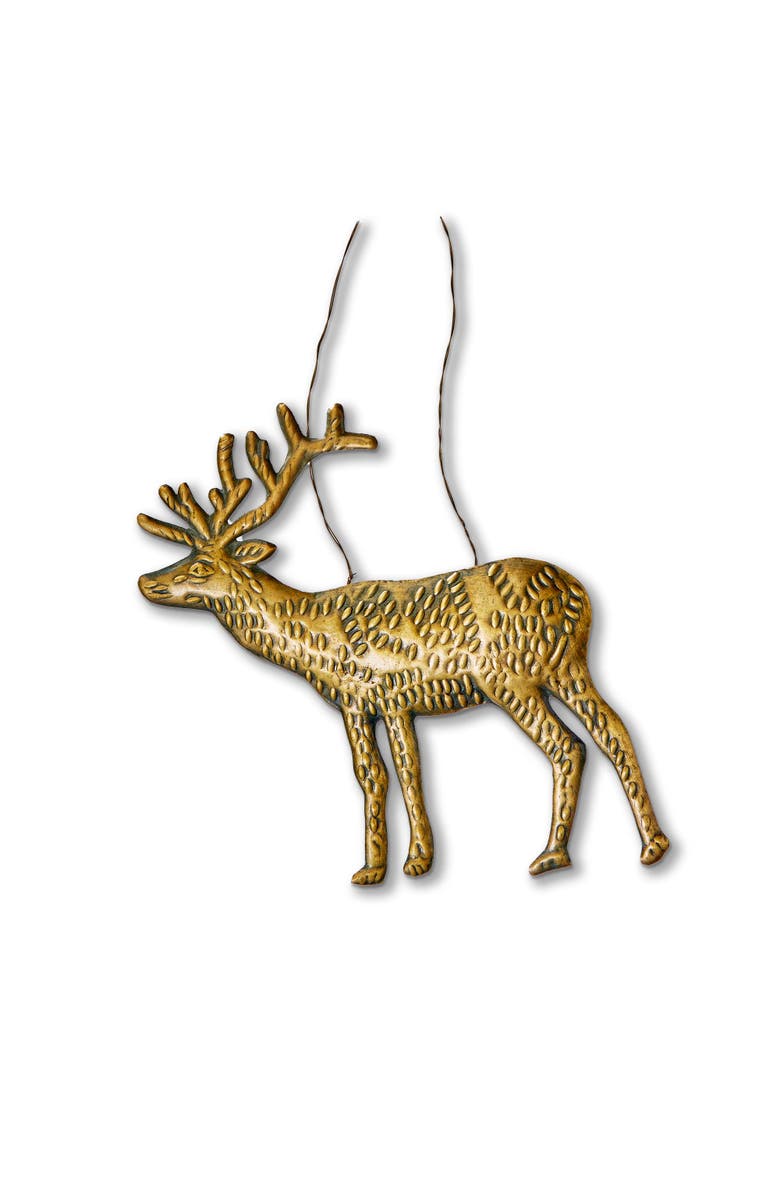 tag Stag Stamped Metal Ornament Antique Brass Gold Christmas Tree, Main, color, Gold