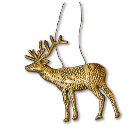 Stag Stamped Metal Ornament Antique Brass Gold Christmas Tree