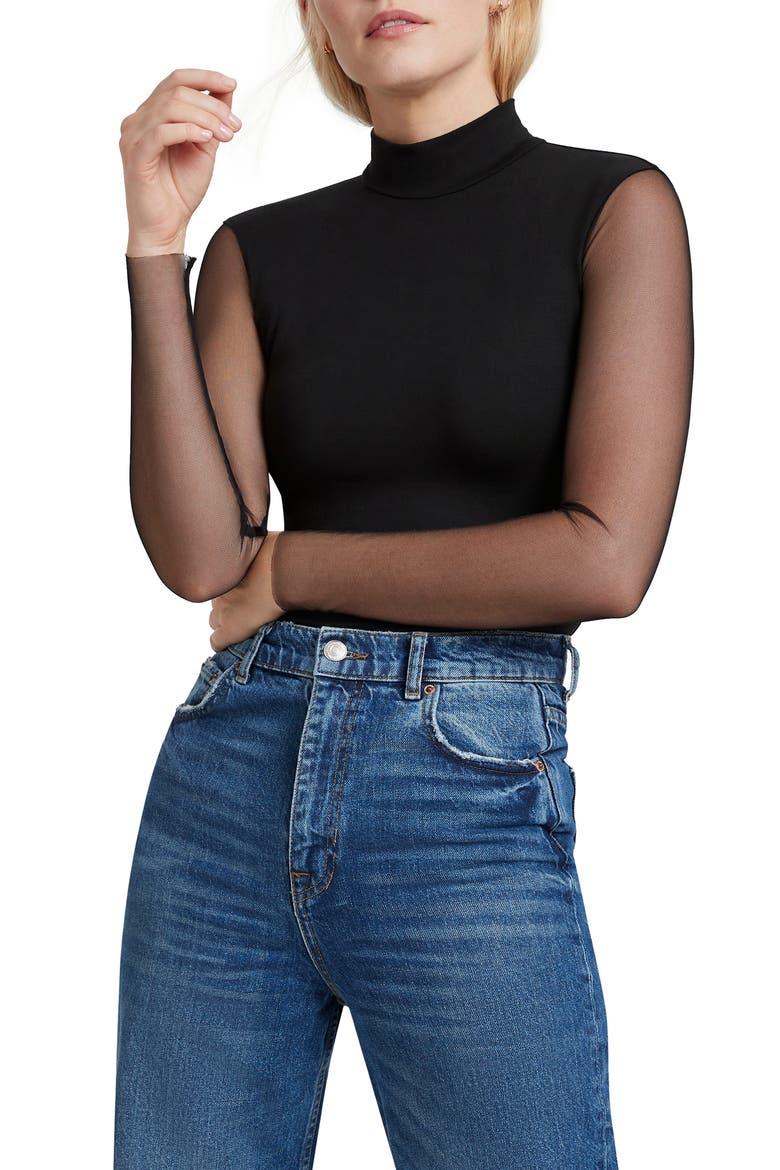 Hollis Long Sleeve Mesh & Jersey Top, Main, color, BLACK