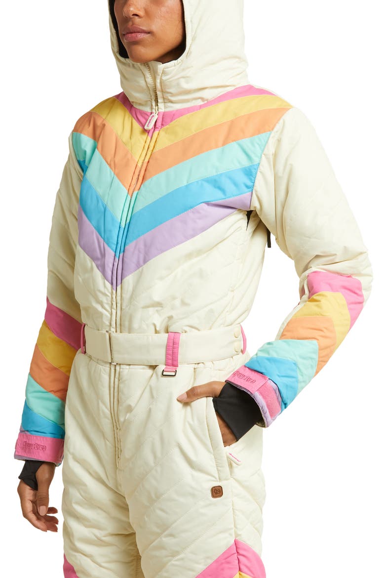 Retro Rainbow Waterproof Snowsuit, Alternate, color, CREAM