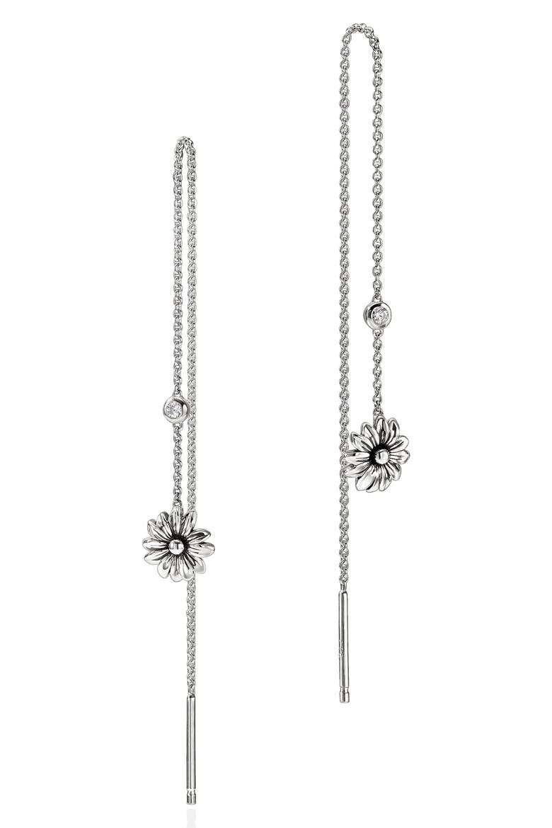 B&F x JH Wildflower Drop Chain Earrings, Sterling Silver, Lab Grown Diamond, Main, color, SILVER