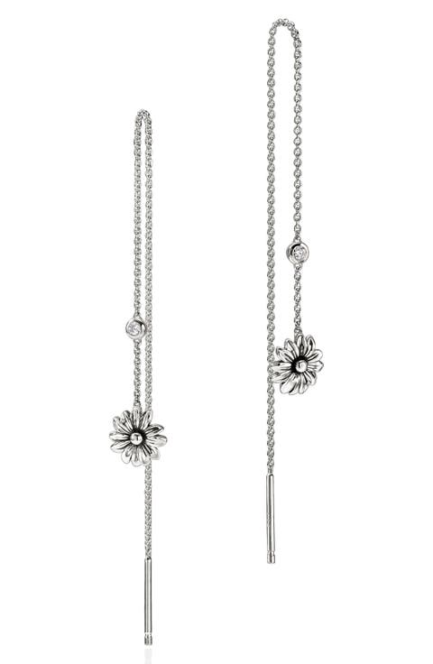 B&F x JH Wildflower Drop Chain Earrings, Sterling Silver, Lab Grown Diamond