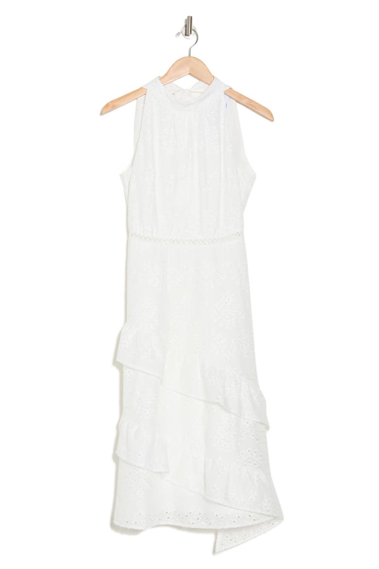 High Neck Eyelet Midi Dress, Alternate, color, WHITE