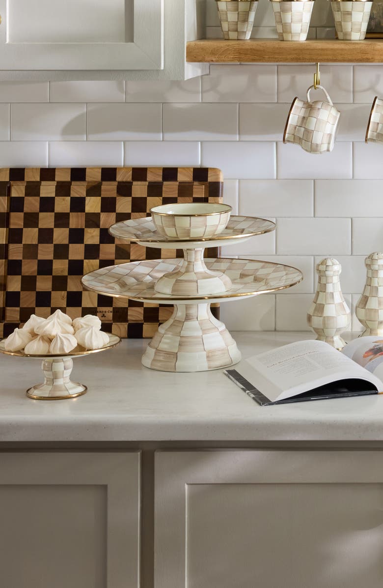 MACKENZIE CHILDS Mocha Check Large Pedestal Platter, Alternate, color, Mocha