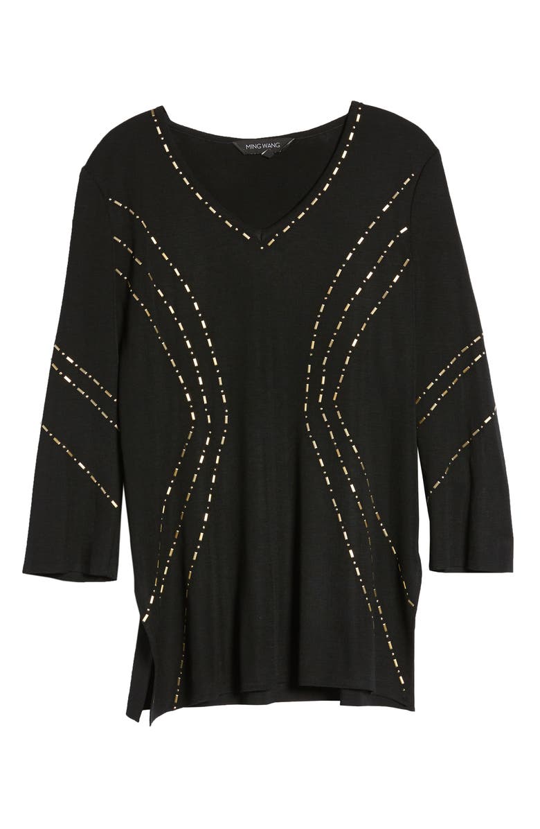 Ming Wang Studded Tunic Sweater, Alternate, color, 