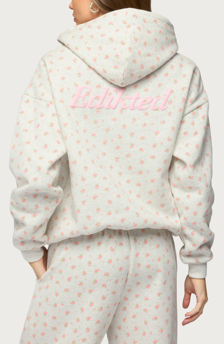 EDIKTED Flower Power Hoodie, Alternate, color, Light-Gray-Melange