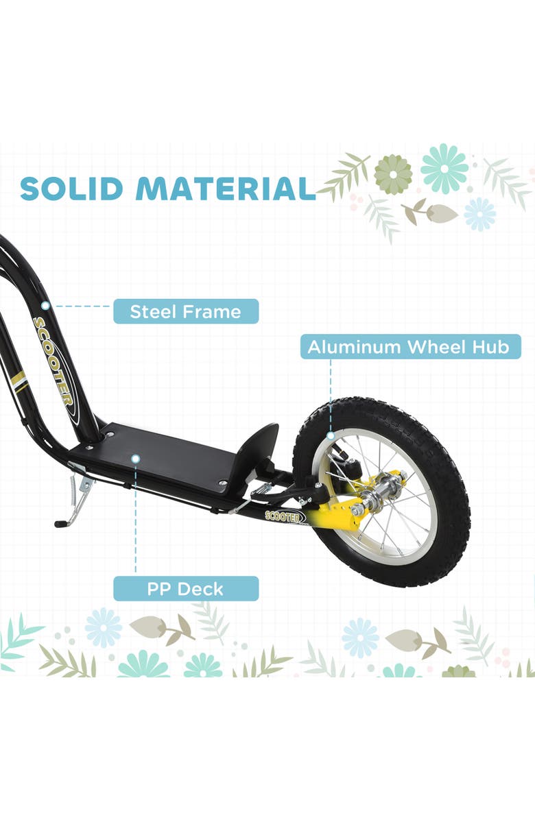 Aosom Youth Scooter with Dual Brakes, Inflatable Front Wheel, Alternate, color, Black