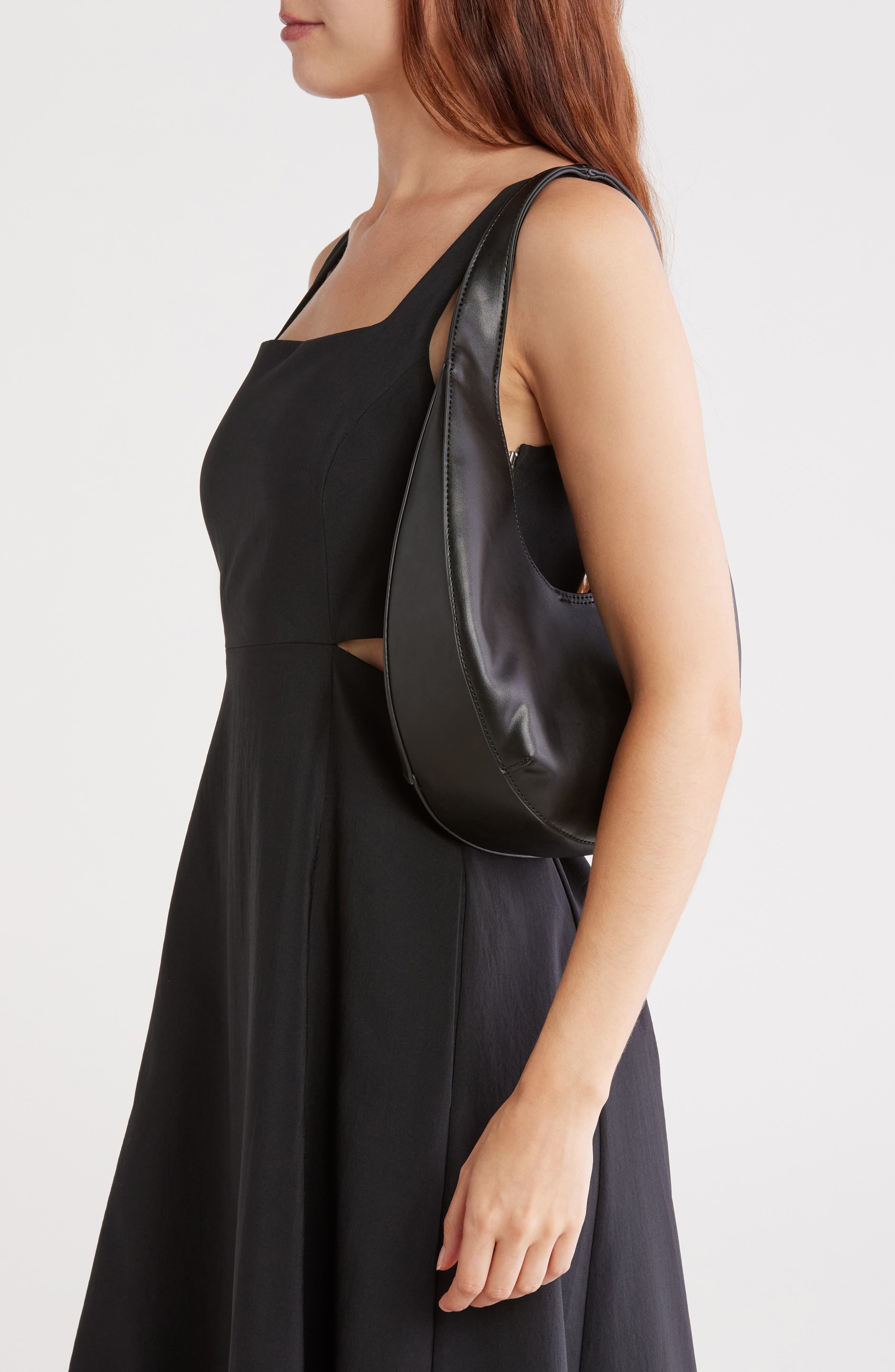 BCBG Mini Sculptural Hobo Shoulder Bag with Pouch, Alternate, color, Black