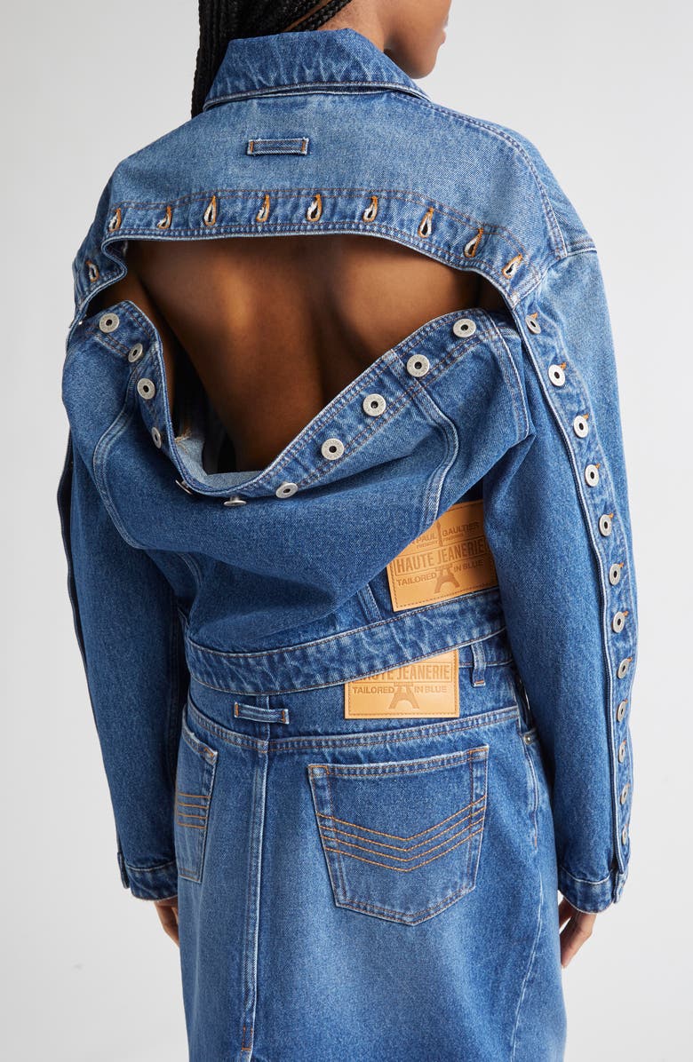 Jean Paul Gaultier Button Detail Denim Trucker Jacket, Alternate, color,