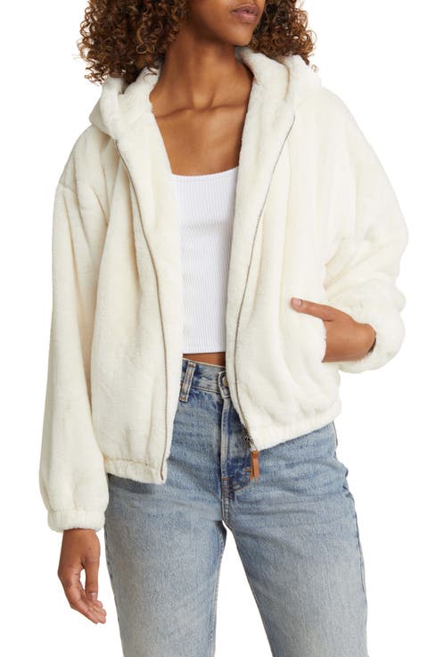 Faux Fur Zip-Up Hooded Jacket