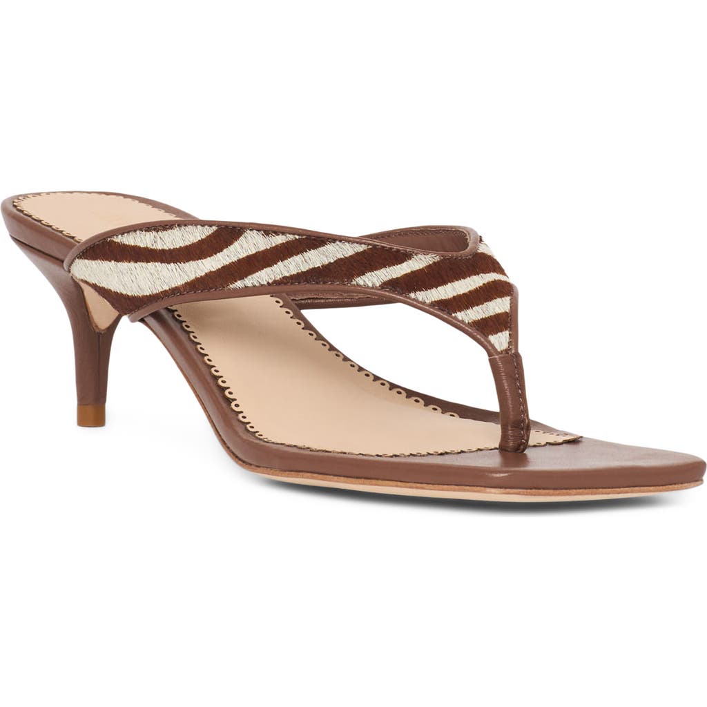 Cinq à Sept Frankie Zebra Print Calf Hair Thong Sandal in Dark Sepia/ivory at Nordstrom, Size 37
