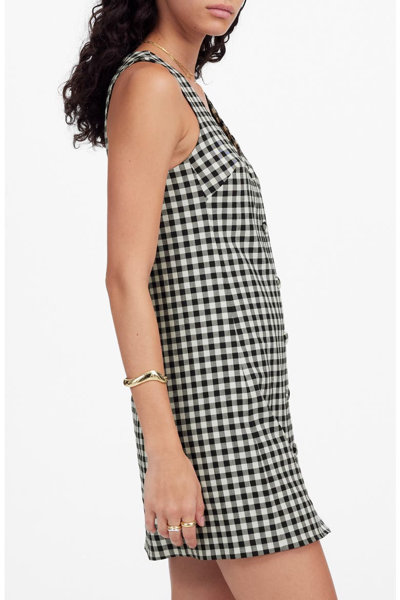 Gingham V-Neck Wool Blend Vest Minidress, Alternate, color, TRUE BLACK