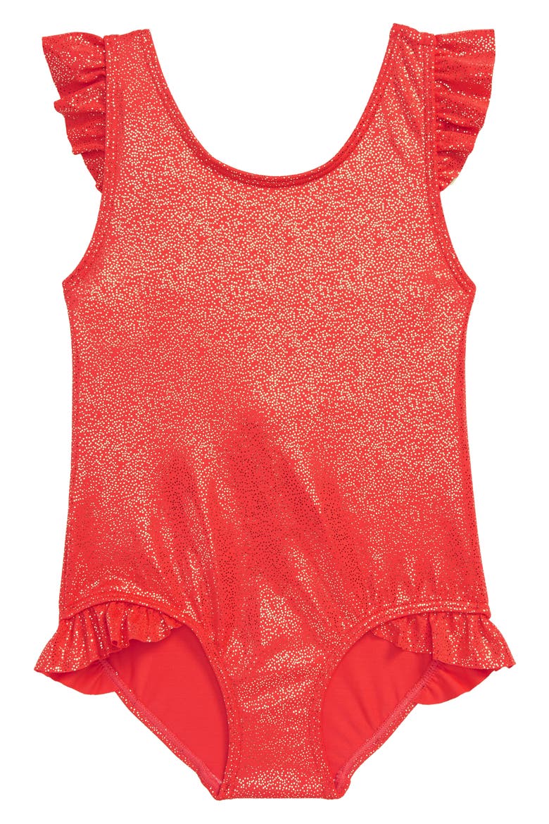 Foil Frill One-Piece Swimsuit, Main, color, RED SUNSET RED