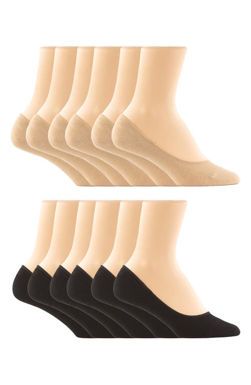Felina Assorted 6-pack Liner Socks In Black/nude