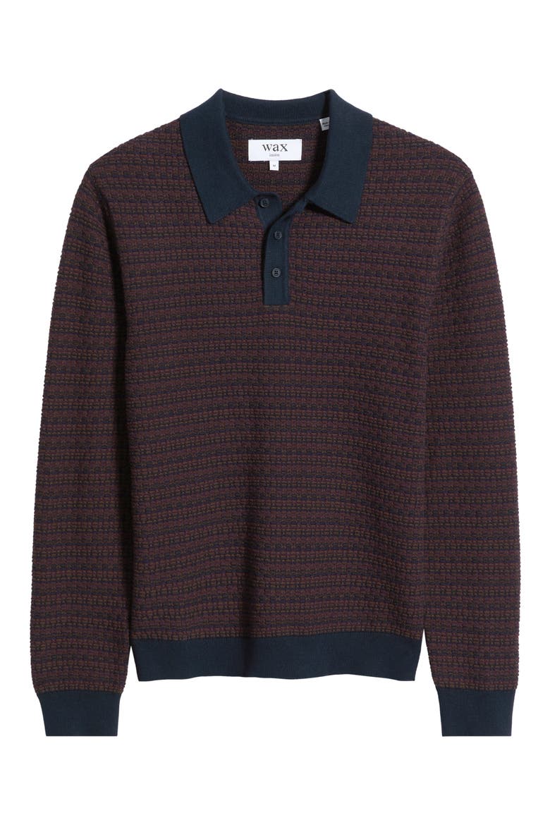 Oban Long Sleeve Mini Geometric Jacquard Polo, Main, color, BROWN / NAVY