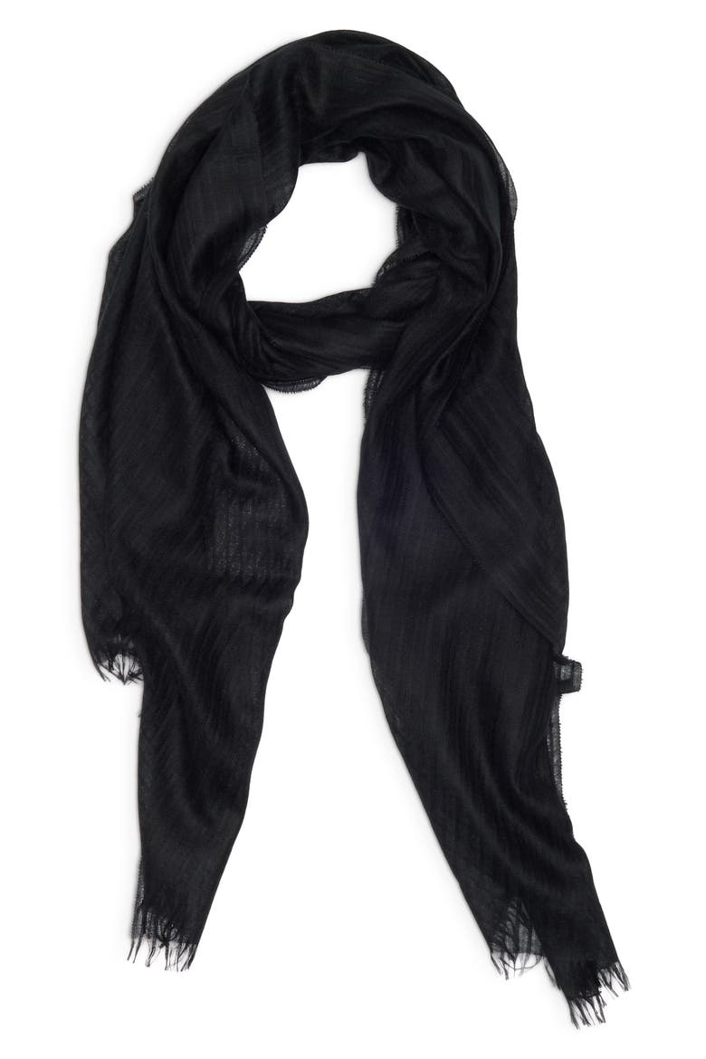 Striped Silk & Cashmere Scarf, Alternate, color, BLACK