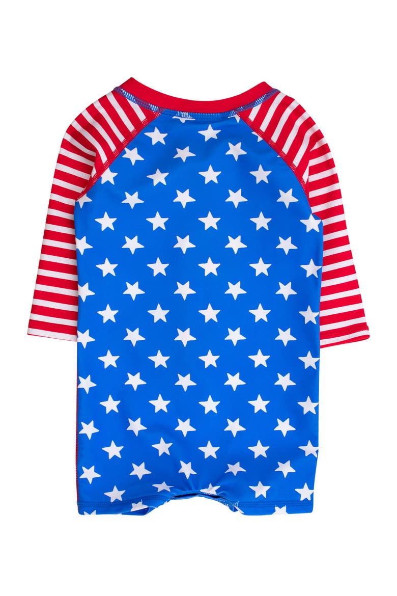 Boys Long Sleeve One Piece Rash Guard, Alternate, color, Stars & Stripes