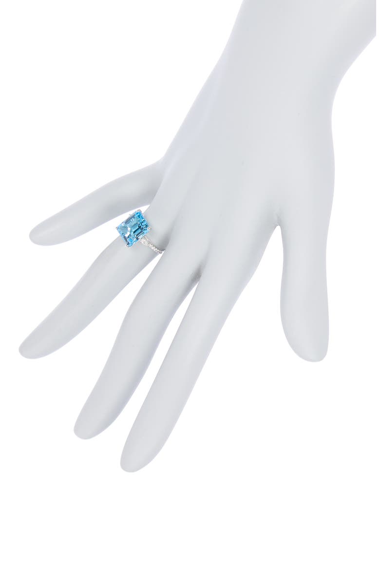 14K White Gold Pave Diamond & Emerald Cut Blue Topaz Ring, Alternate, color, BLUE