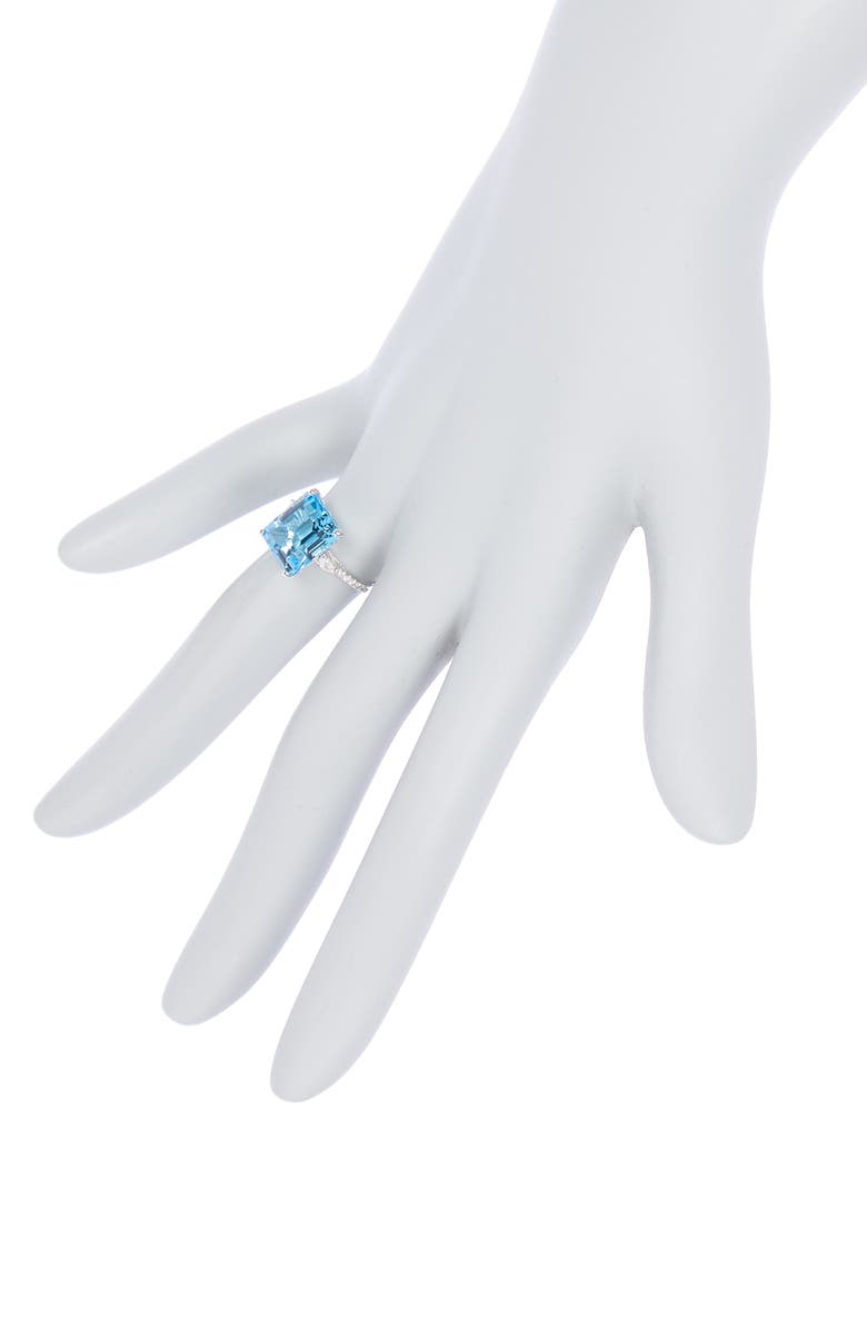 EFFY 14K White Gold Pave Diamond & Emerald Cut Blue Topaz Ring, Alternate, color, Blue