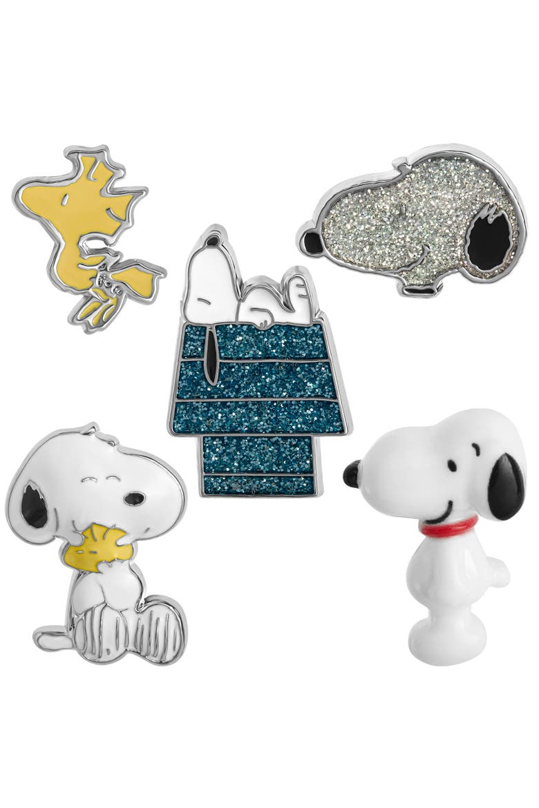 Woodstock and Snoopy Enamel Pin Set 5-Piece Official License, Main, color, Silver