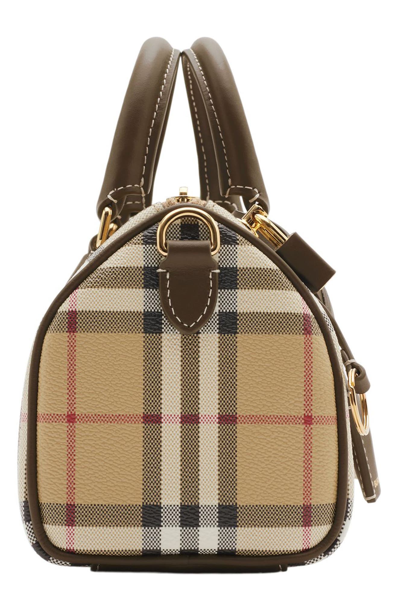Burberry Mini Check Coated Canvas Bowling Bag, Alternate, color, Vintage Check/ Briar Brown