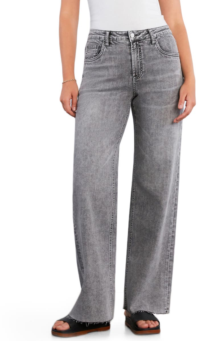 HINT OF BLU Raw Hem Wide Leg Jeans, Main, color, Grey Smoke