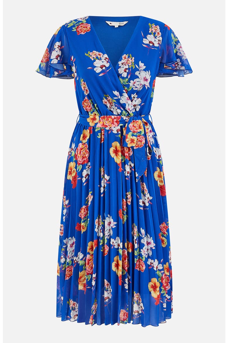 Pleated Floral Tie-Waist Wrap Midi Dress, Alternate, color, Blue