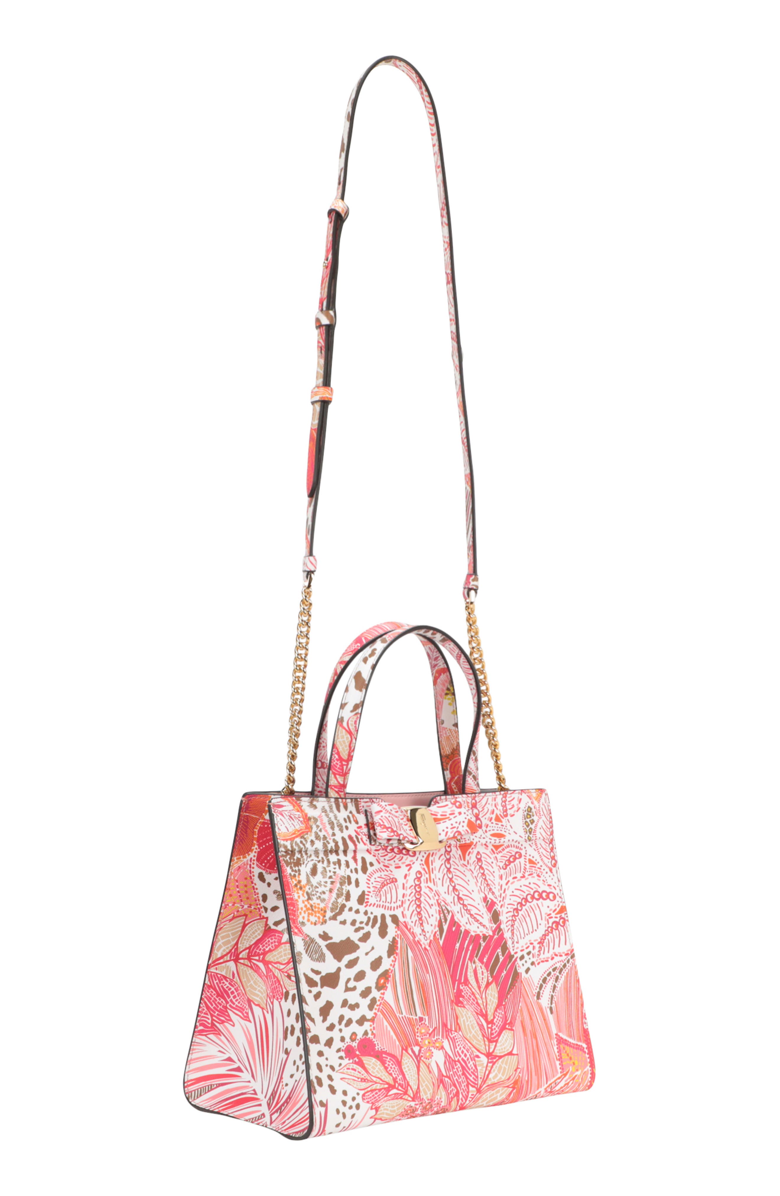 FERRAGAMO Vara Bow Print Leather Tote Bag, Alternate, color, 