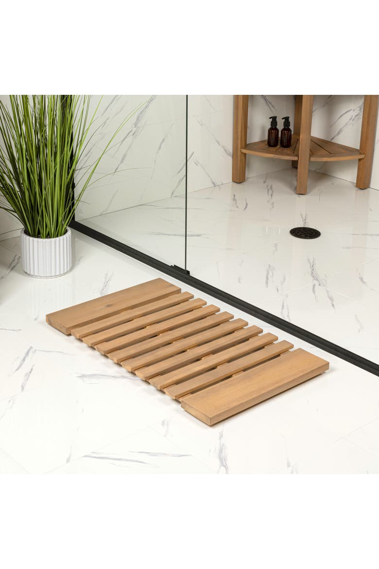 Paige Modern Classic Acacia Wood Slat Indoor/Outdoor Shower Mat, Main, color, Light Teak (16" X 26")