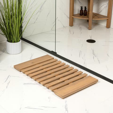 Paige Modern Classic Acacia Wood Slat Indoor/Outdoor Shower Mat