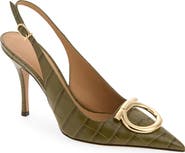 FERRAGAMO Sara Croc Embossed Pointed Toe Slingback Pump