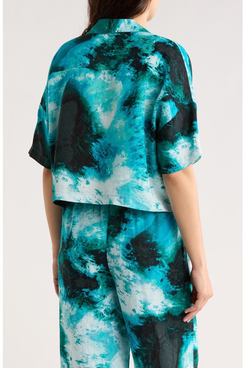 Cropped Linen Camp Shirt, Alternate, color, TIDAL BRUSHSTROKE