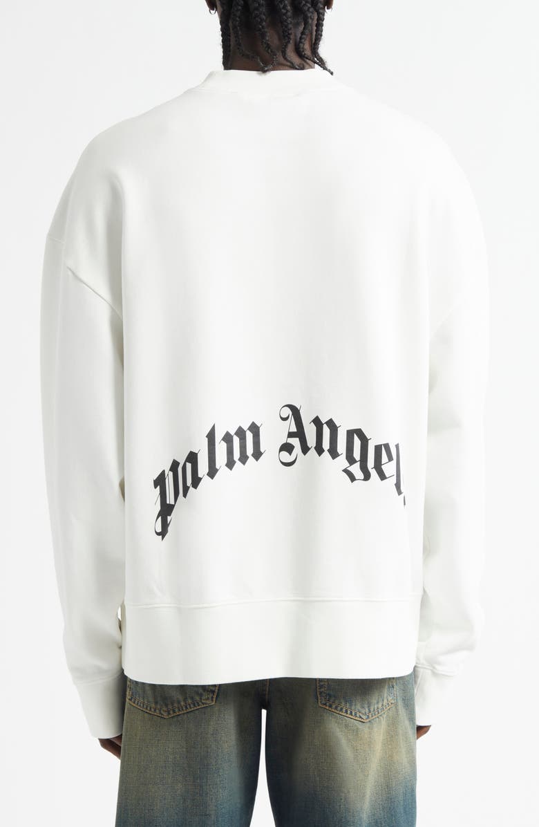 Palm Angels Curved Logo Long Sleeve Graphic Sweatshirt, Alternate, color, Off White/ Black