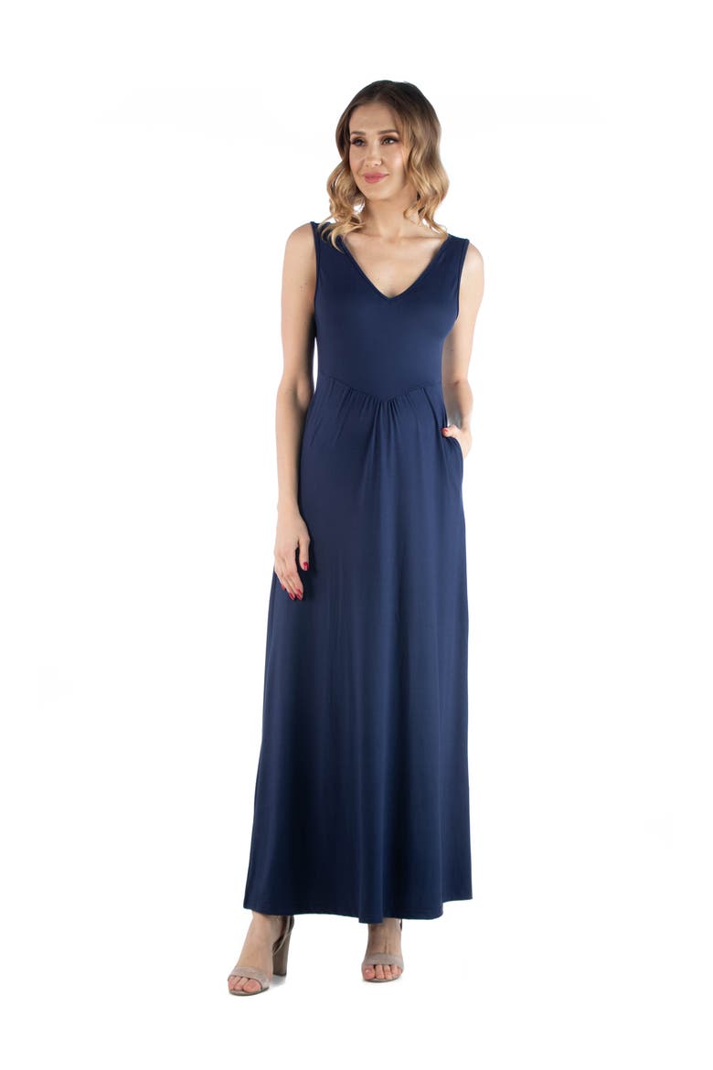 Maternity Maxi Sleeveless Dress with Pockets, Main, color, Navy