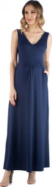 24seven Comfort Apparel Maternity Maxi Sleeveless Dress with Pockets