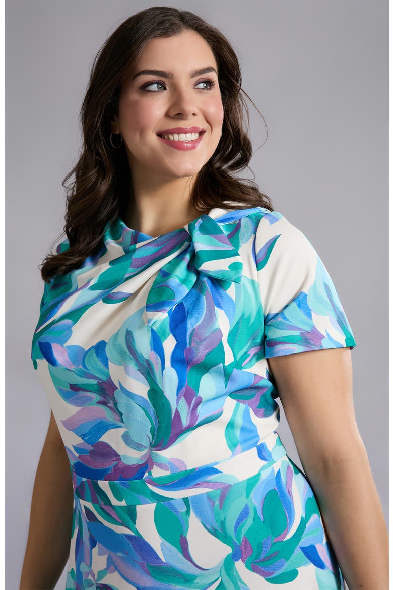 Tie Neck Fit & Flare Midi Dress, Alternate, color, IVORY/ BLUE