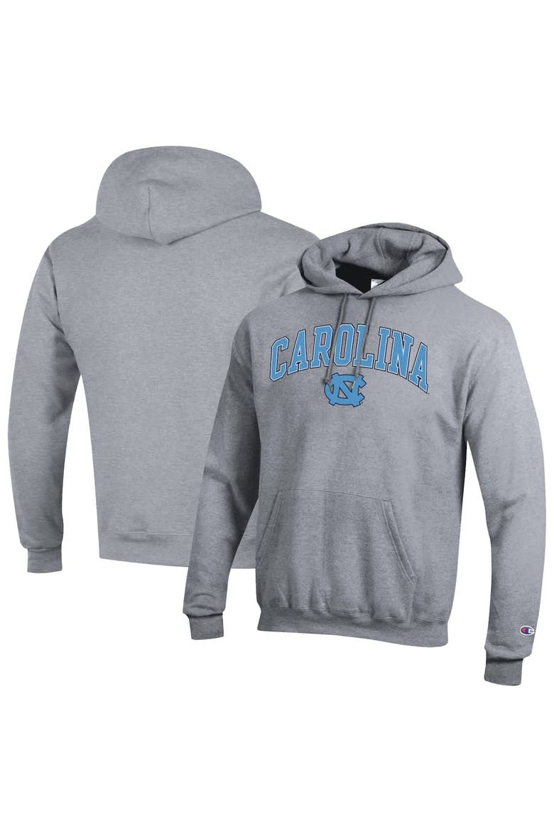 Men's Champion  Heather Gray North Carolina Tar Heels Arch Over Logo Pullover Hoodie, Alternate, color, Heather Gray