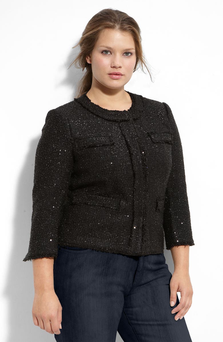 MICHAEL Michael Kors Sequined Eyelash Fringe Bouclé Jacket, Main, color,