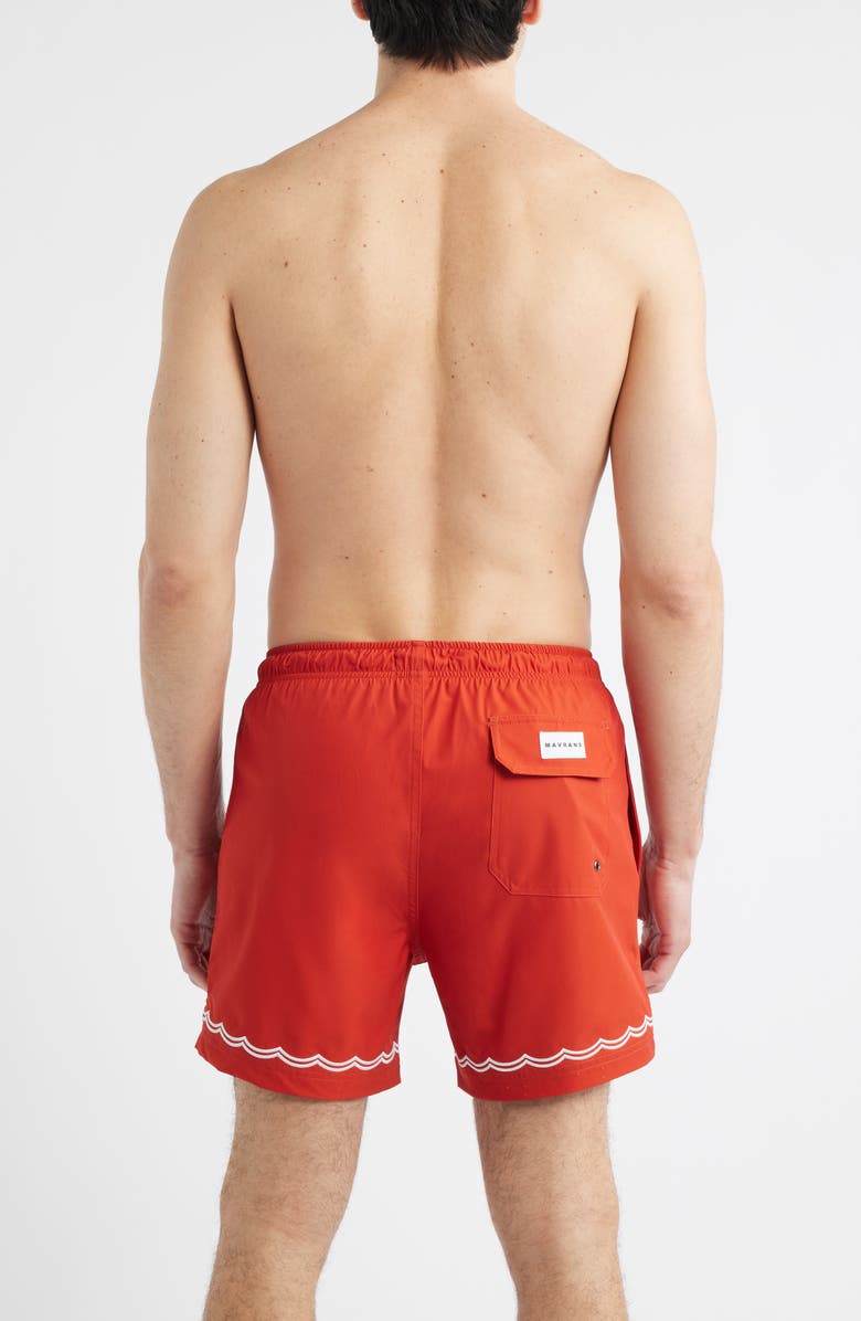 MAVRANS Rust Waves Embroidered Swim Trunks, Alternate, color, Red