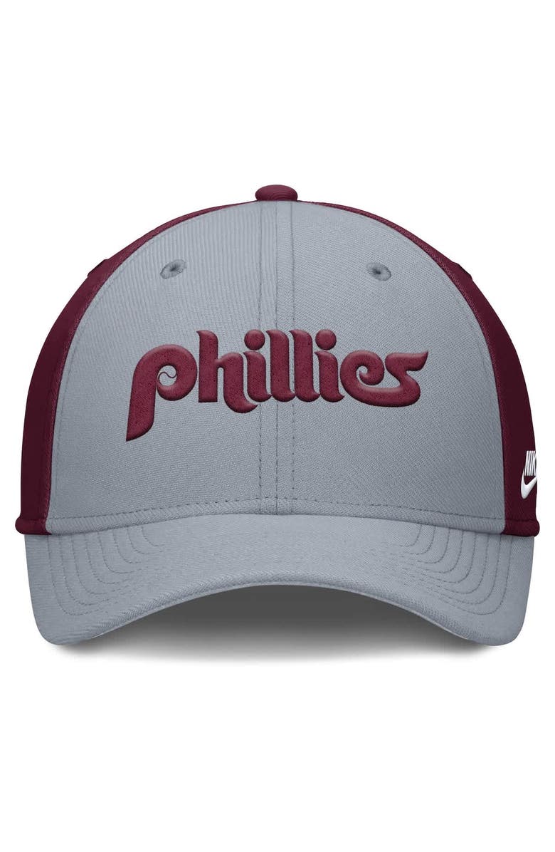 Nike Men's Nike Gray/Burgundy Philadelphia Phillies Rise Swoosh Performance Flex Hat, Alternate, color, 